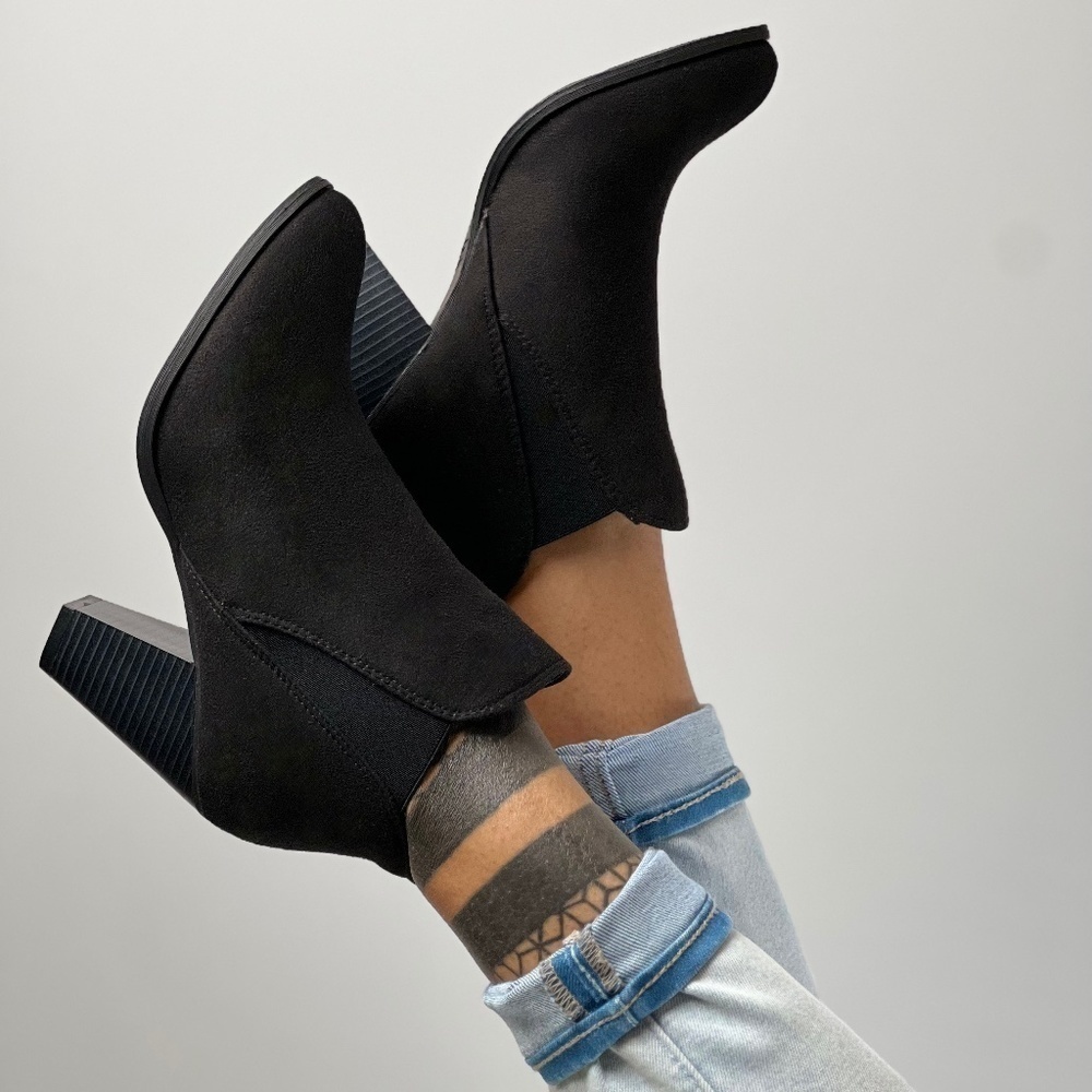 Black Heeled Slip On Ankle Booties